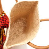 Burundi Rafia Bag with Scarf-Bikugui Orange & Kaki